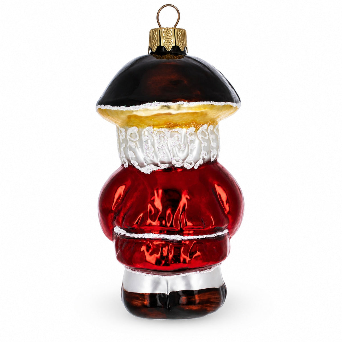 Santa in the Mushroom Hat Glass Christmas Ornament