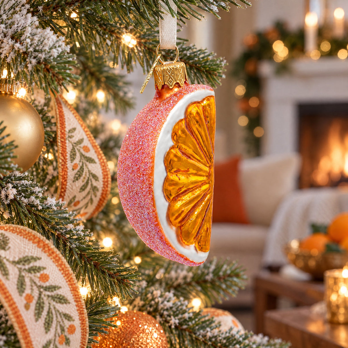 Orange Citrus Slice Glass Christmas Ornament