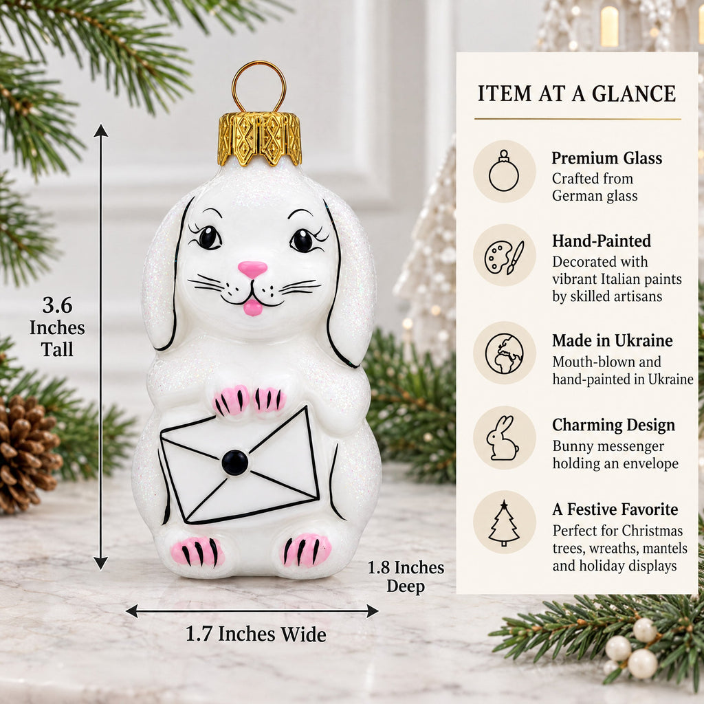Whimsical Bunny Messenger with Envelope Glass Ornaments