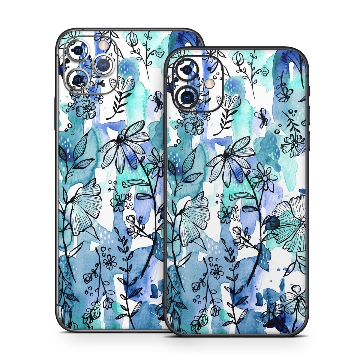Blue Ink Floral - Apple iPhone 11 Skin