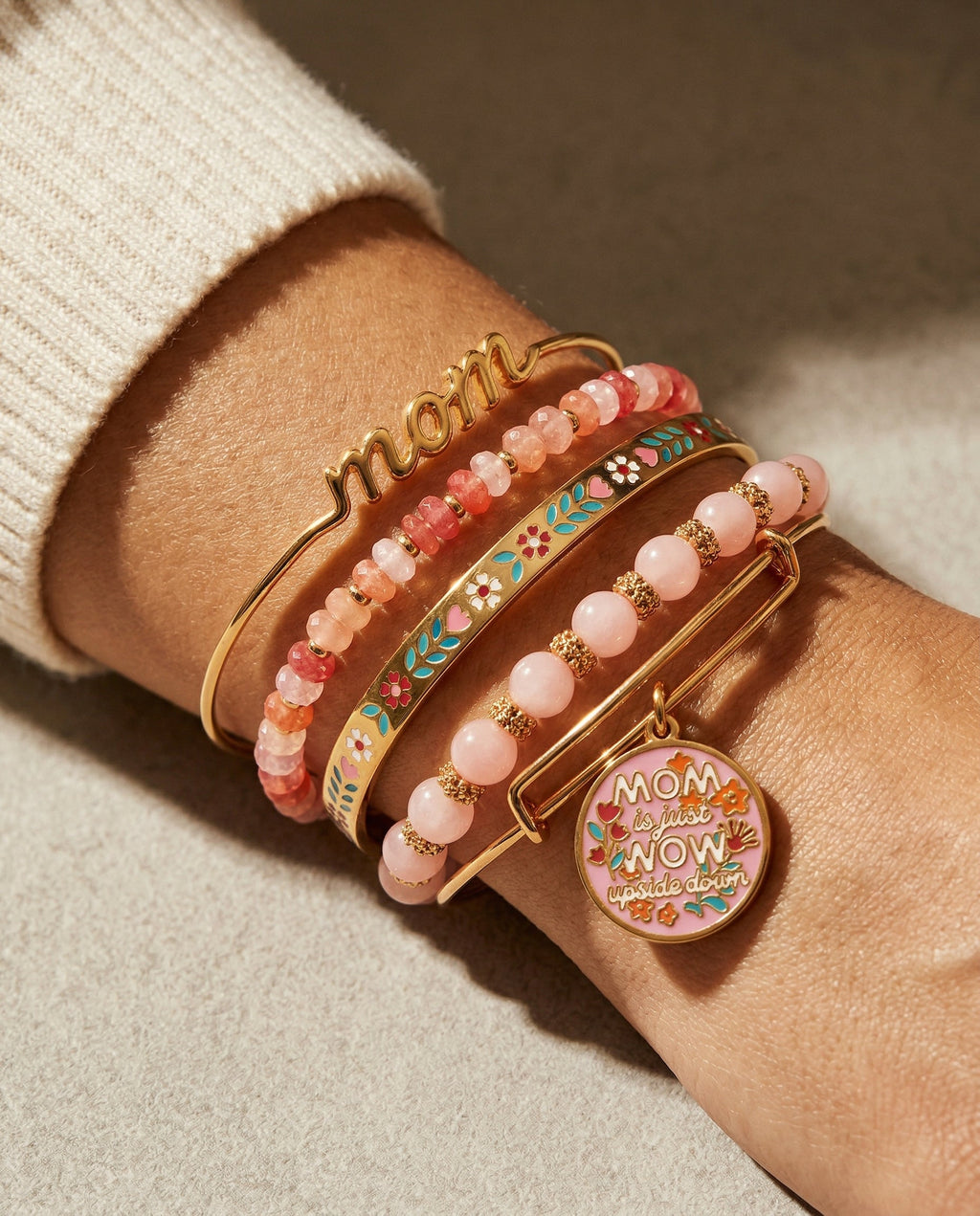 'Mom Is Just Wow Upside Down' Bangle Set of 5