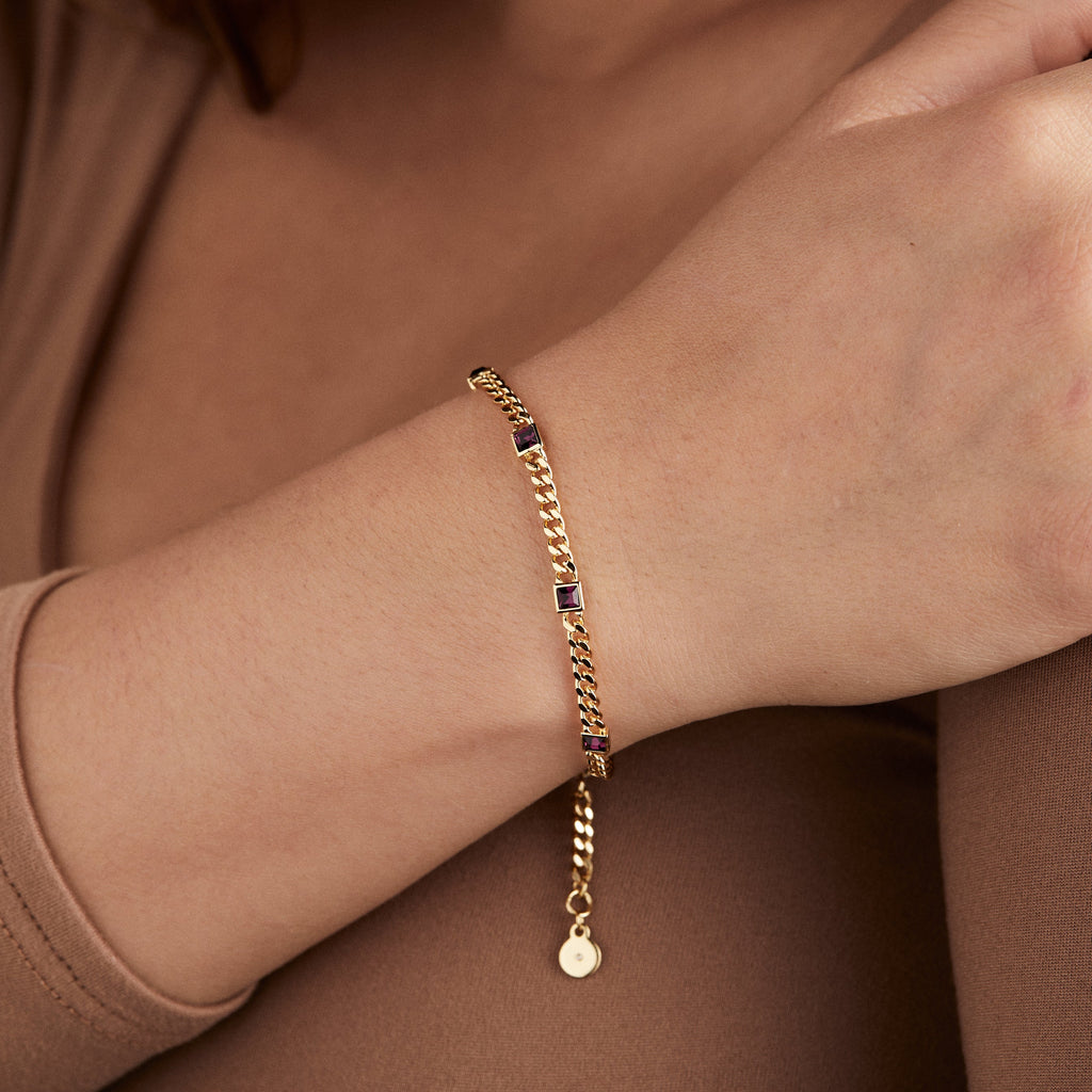 February Birthstone Amethyst Curb Chain Bracelet