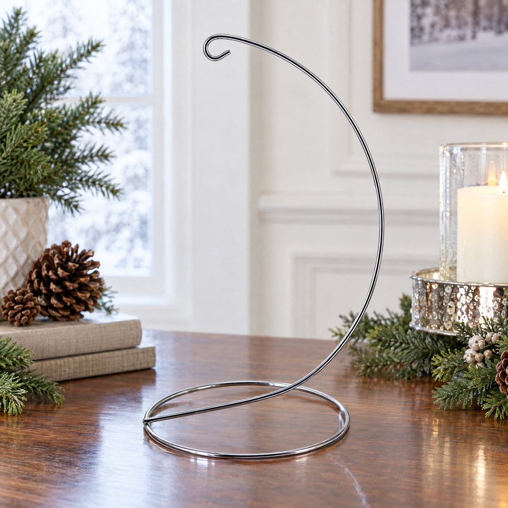 Open Frame Silver Metal Ornament Display Stand 9.2 Inches