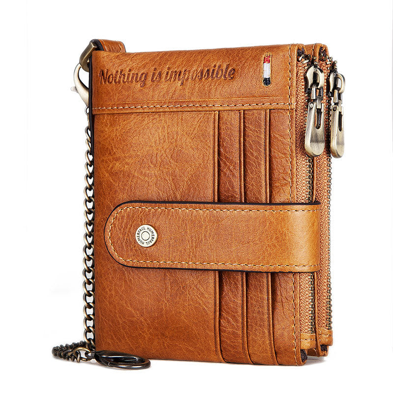 Anti-Theft Brush Double Zipper Leather Wallet Multi Card Slot Men's Wallet Crazy Horse Leather Coin Purse