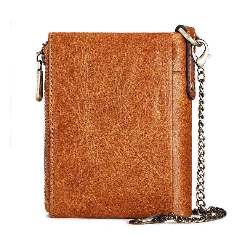 Anti-Theft Brush Double Zipper Leather Wallet Multi Card Slot Men's Wallet Crazy Horse Leather Coin Purse