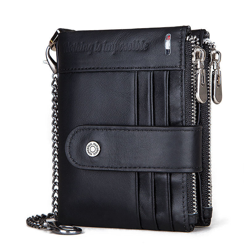 Anti-Theft Brush Double Zipper Leather Wallet Multi Card Slot Men's Wallet Crazy Horse Leather Coin Purse