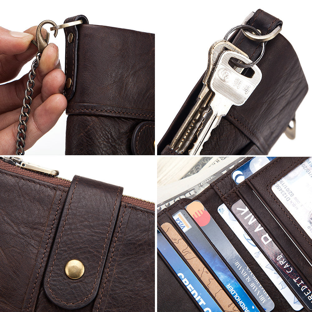 Anti-Theft Brush Wallet Leather Bag Multi-Function Buckle Zipper Retro Crazy Horse Cowhide Men's Bag Casual Coin Purse