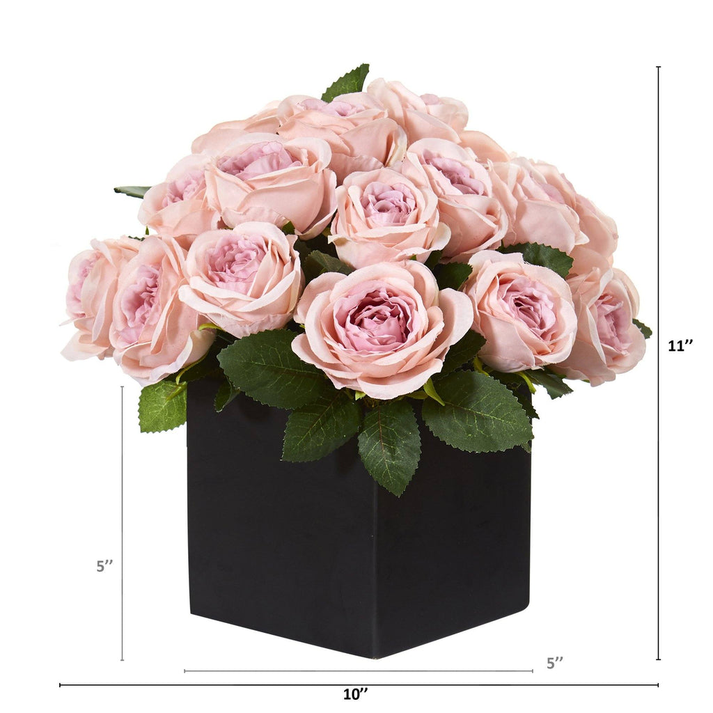 11” Rose Artificial Arrangement in Black Vase