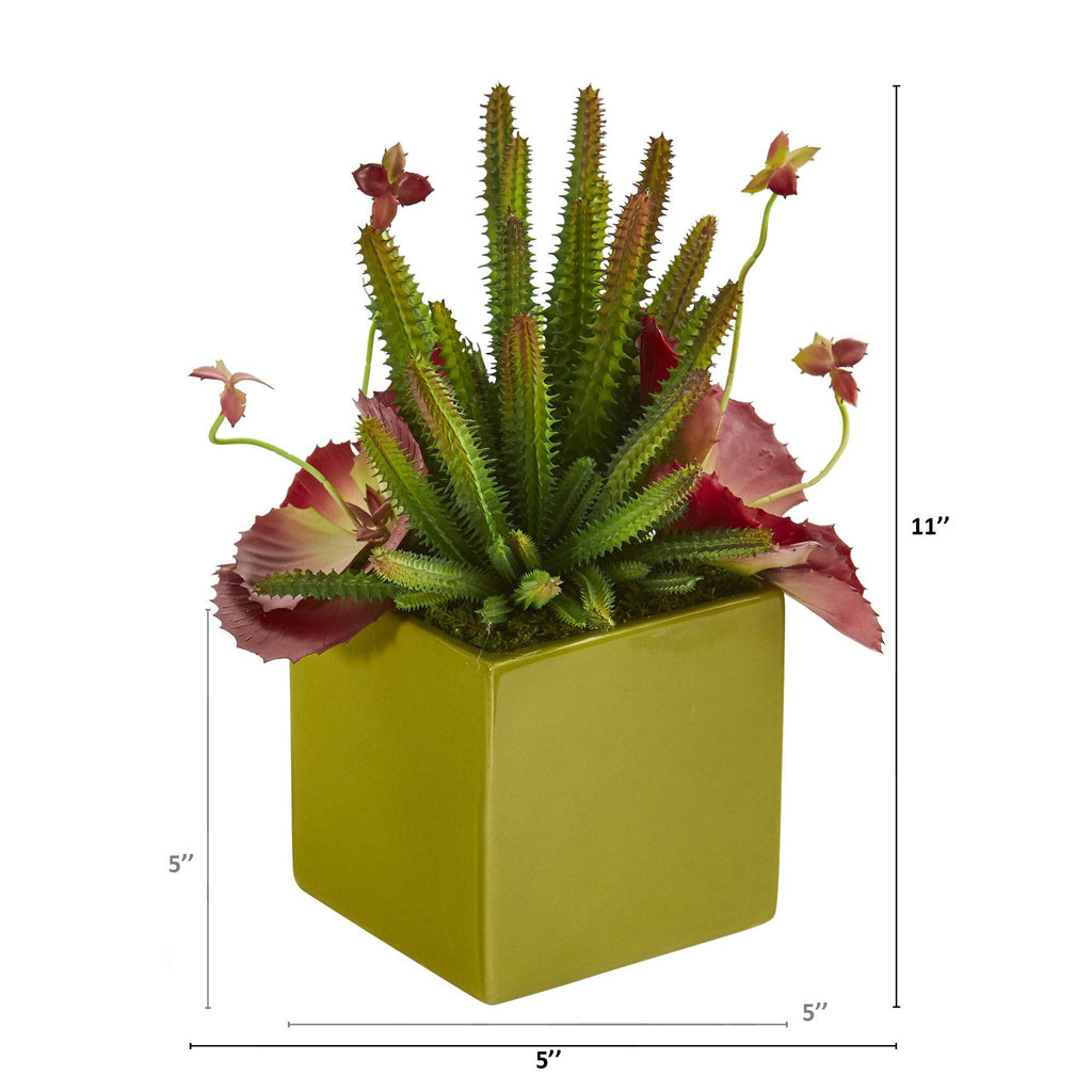 11” Succulent Artificial Plant in Green Planter