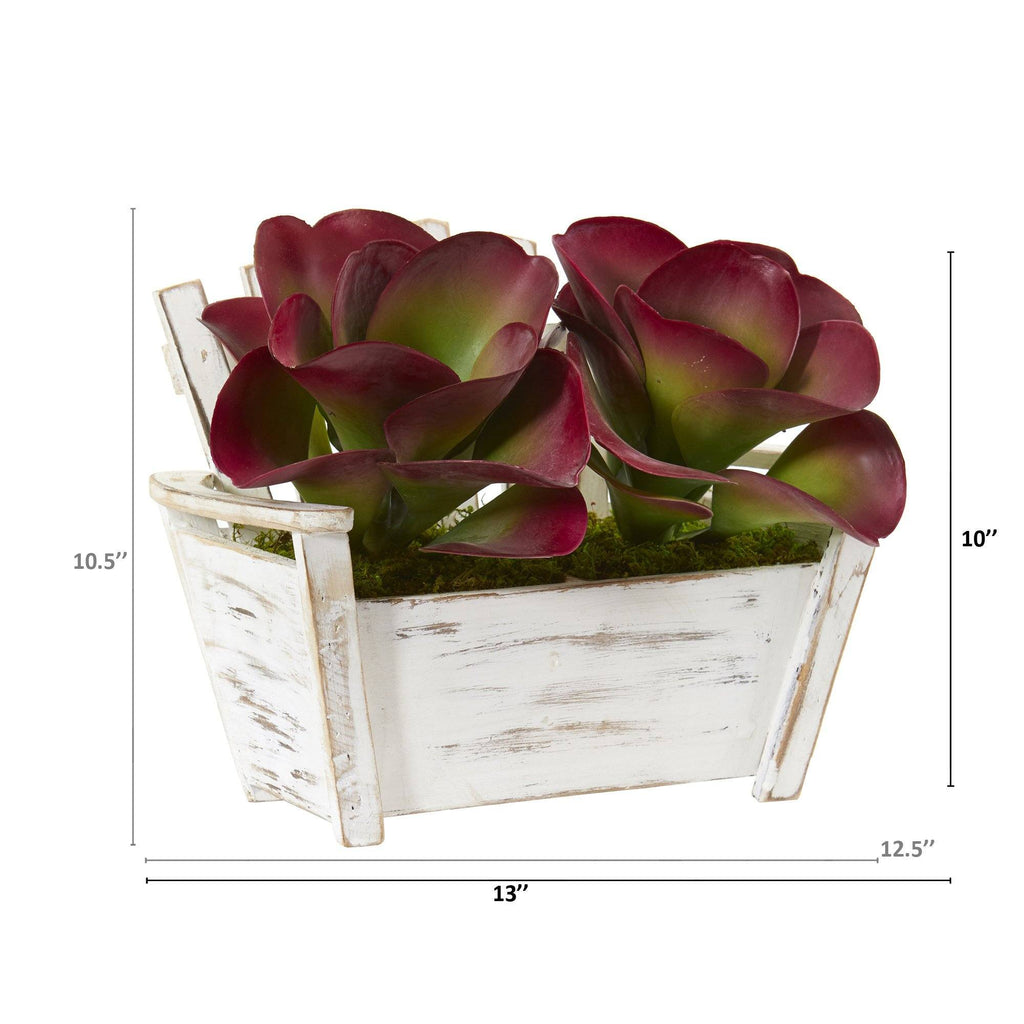 13” Succulent Artificial Plant in Wooden Bench Planter