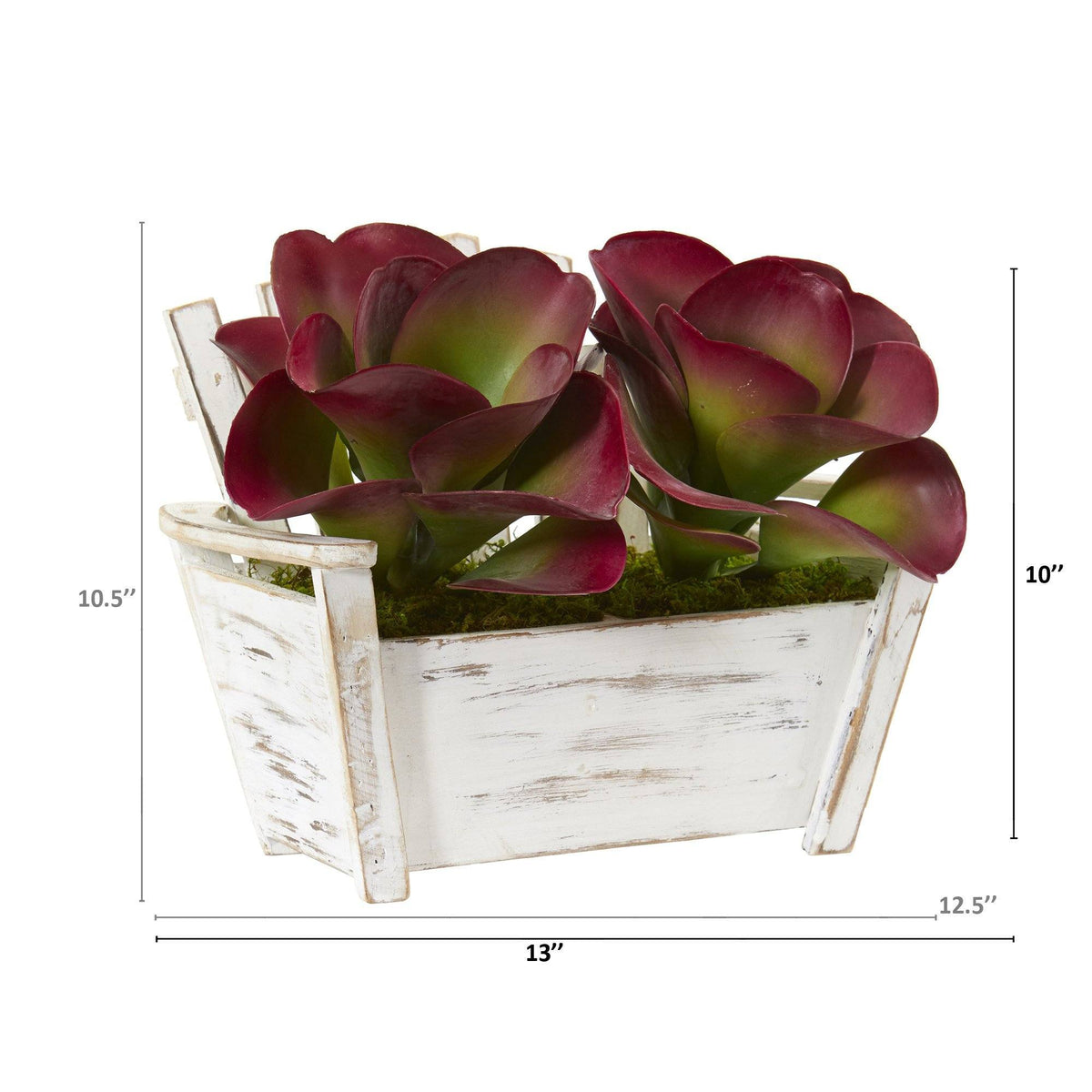 13” Succulent Artificial Plant in Wooden Bench Planter