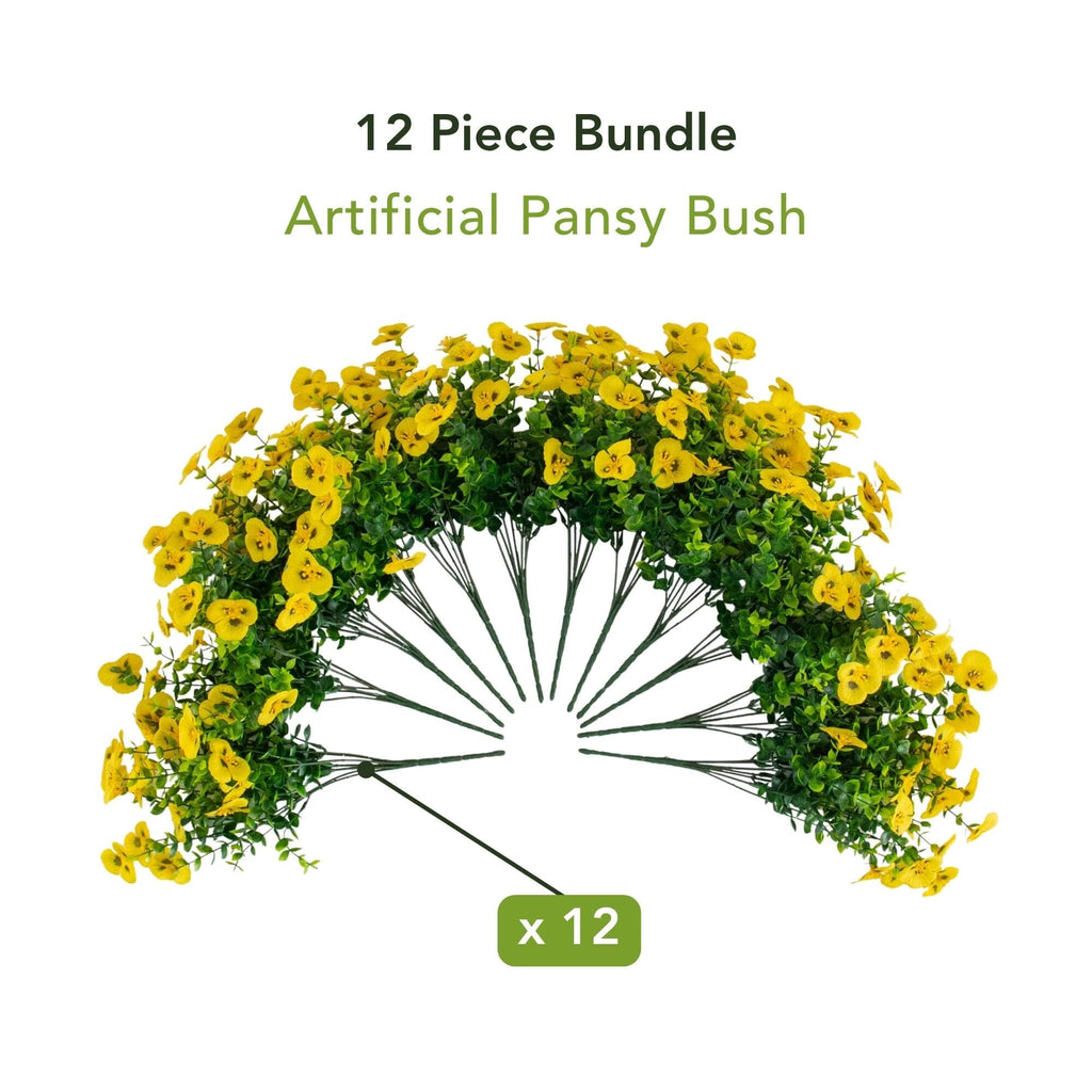13in. UV Resistant Artificial Pansy Bush (Indoor/Outdoor) - Set of 12