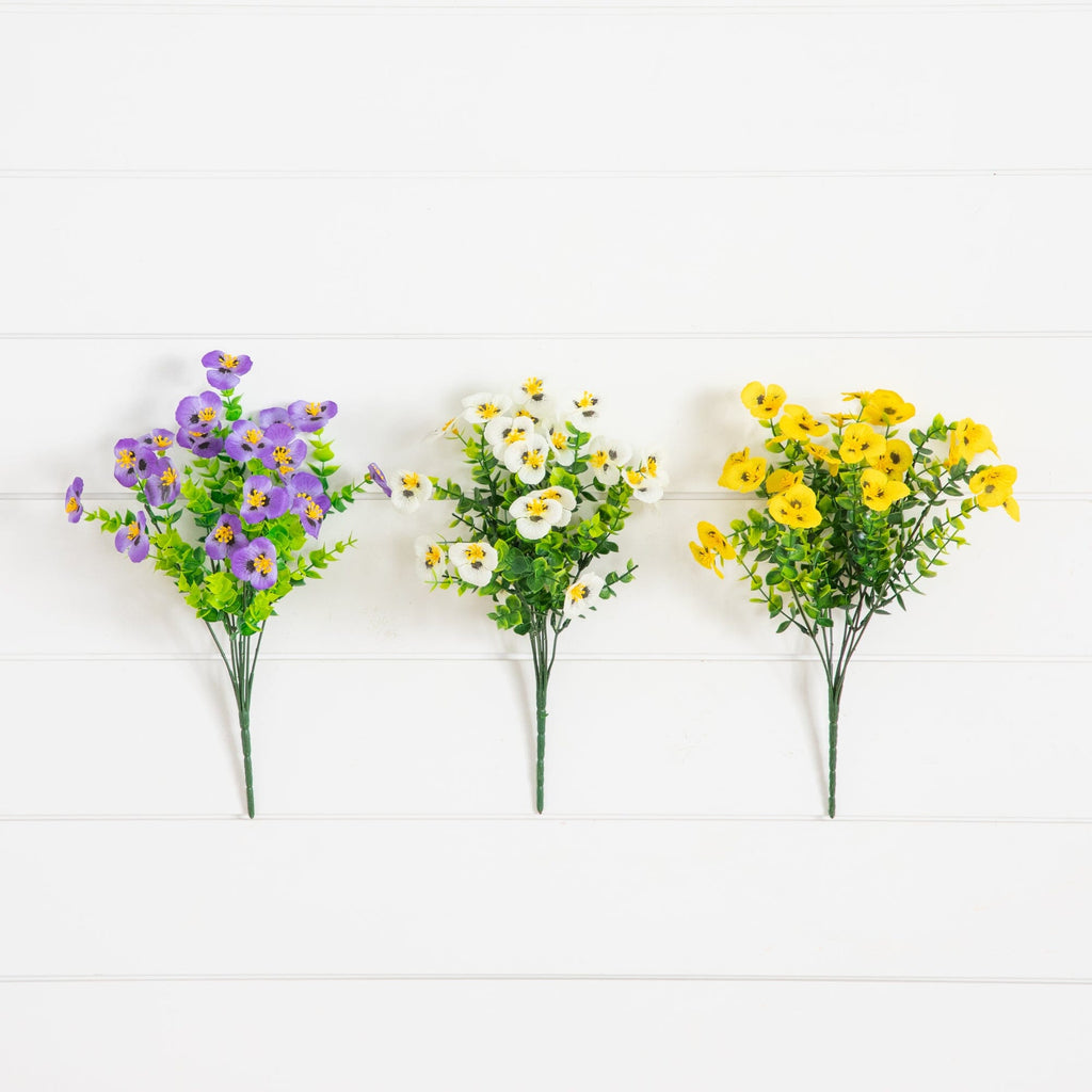 13in. UV Resistant Artificial Pansy Bush (Indoor/Outdoor) - Set of 12