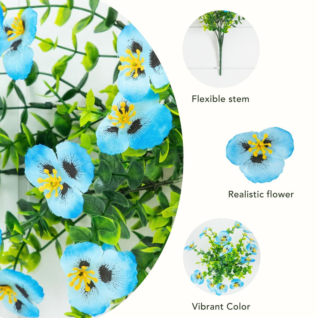 13in. UV Resistant Artificial Pansy Bush (Indoor/Outdoor) - Set of 12