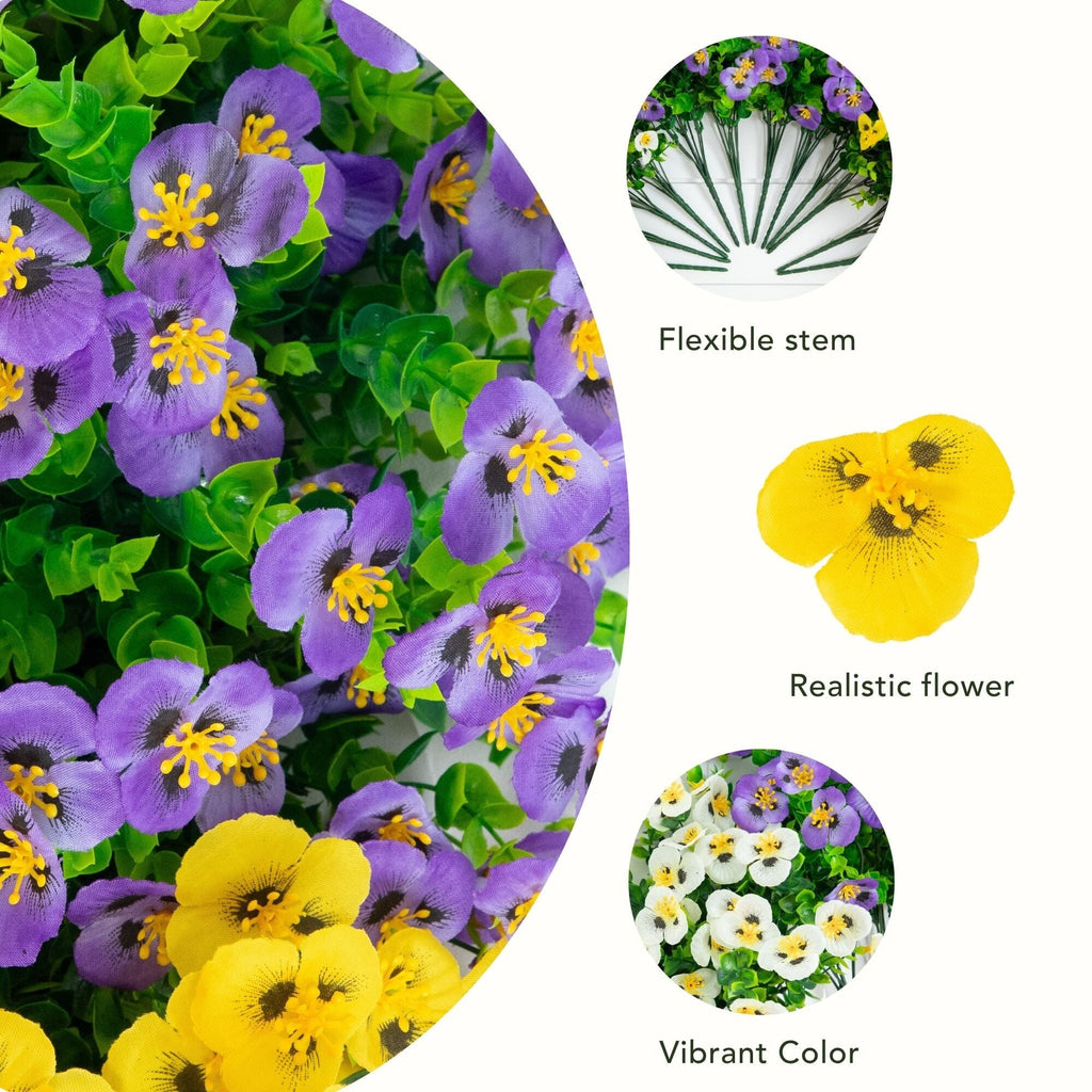 13in. UV Resistant Artificial Pansy Bush (Indoor/Outdoor) - Set of 12