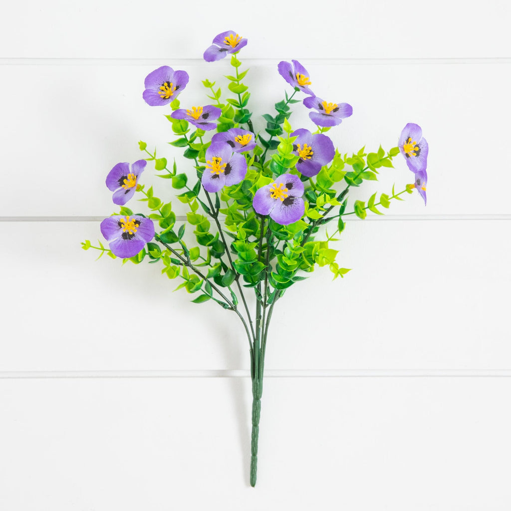 13in. UV Resistant Artificial Pansy Bush (Indoor/Outdoor) - Set of 12