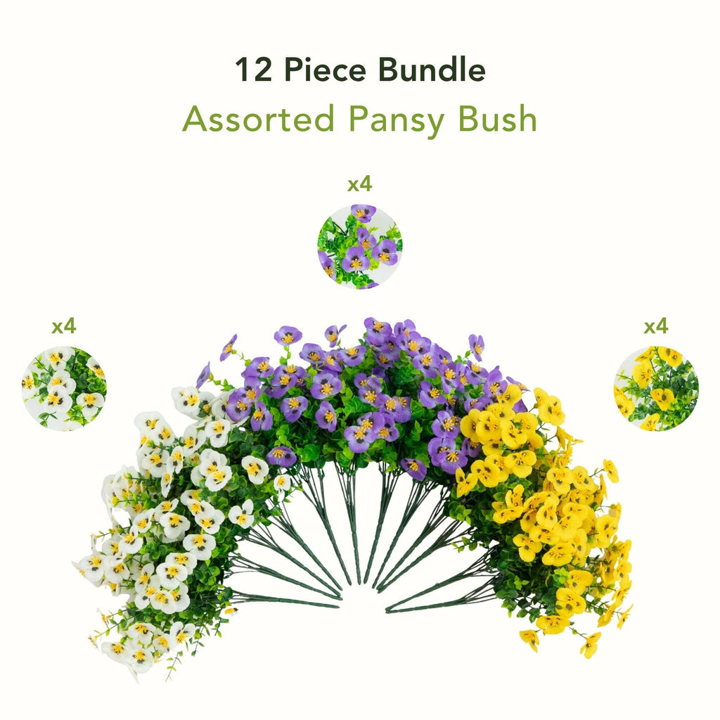 13in. UV Resistant Artificial Pansy Bush (Indoor/Outdoor) - Set of 12