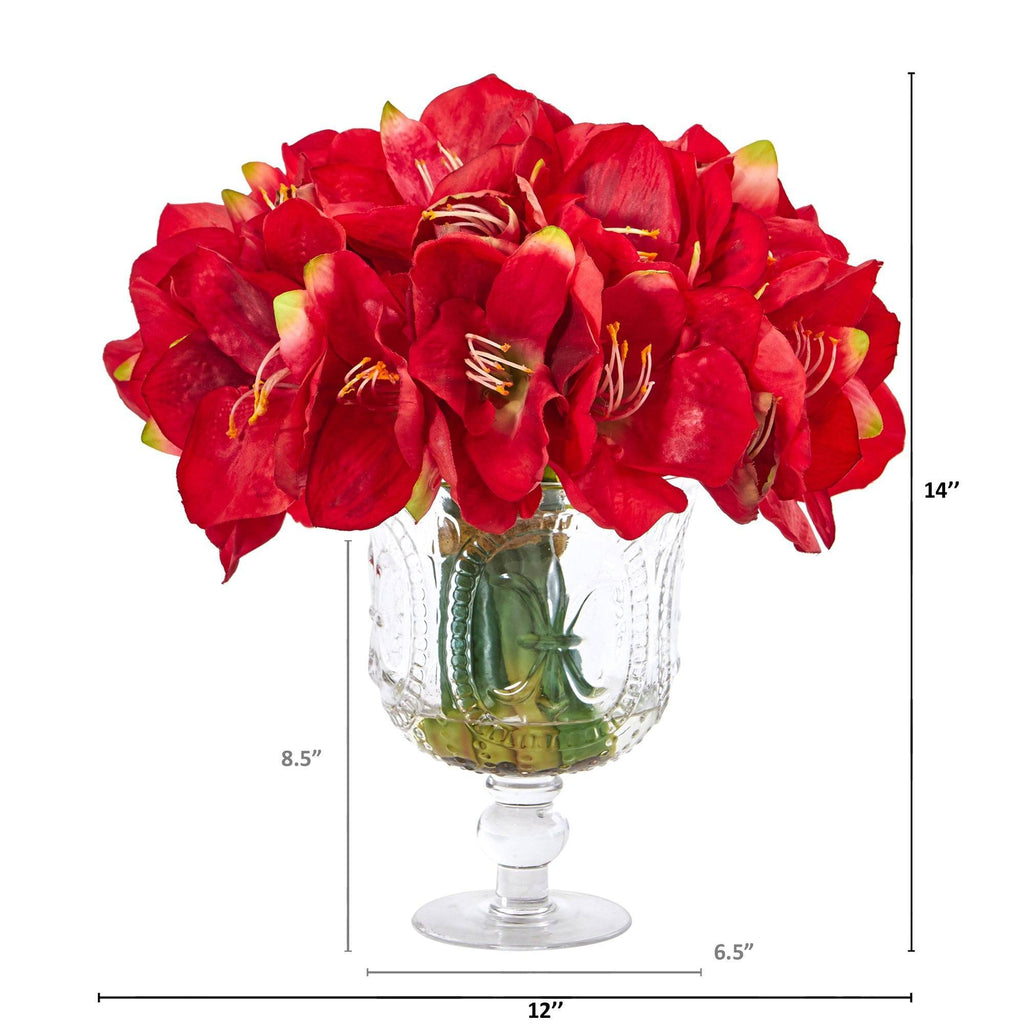 14” Amaryllis Bouquet Artificial Arrangement in Royal Vase