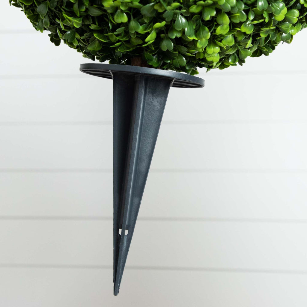 14” Artificial Boxwood Ball Topiary with Integrated Ground Stake UV Resistant - Set of 2