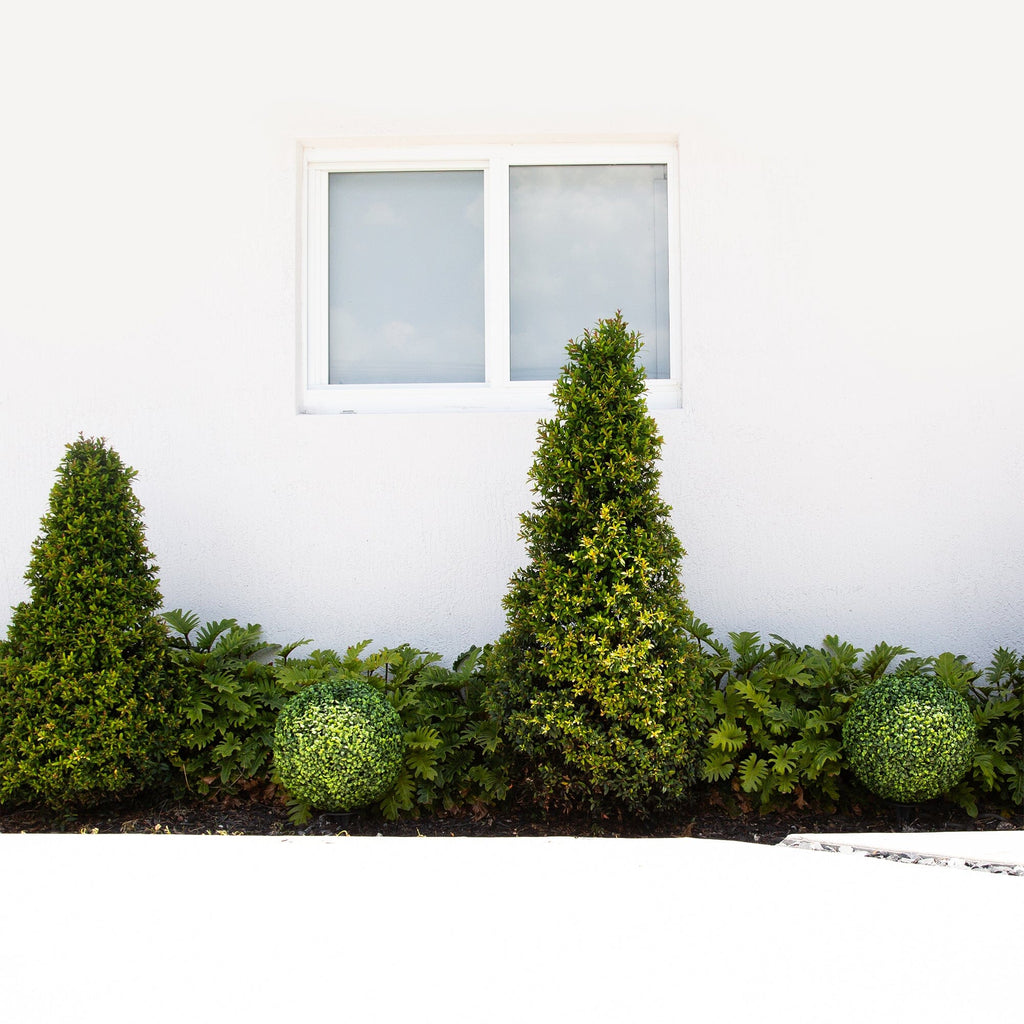 14” Artificial Boxwood Ball Topiary with Integrated Ground Stake UV Resistant - Set of 2