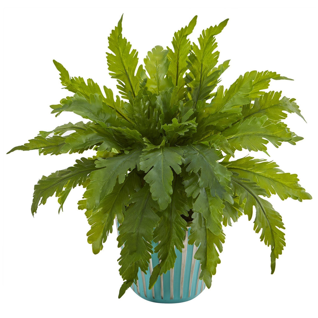 14” Fern Artificial Plant in Light Blue Planter