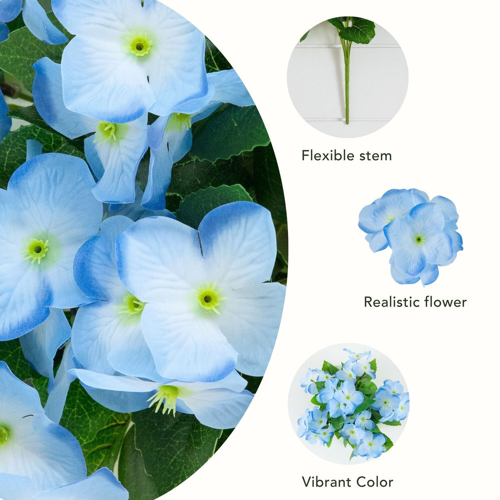14" UV Resistant Artificial Hydrangea Bush (Indoor/Outdoor) - Set of 6
