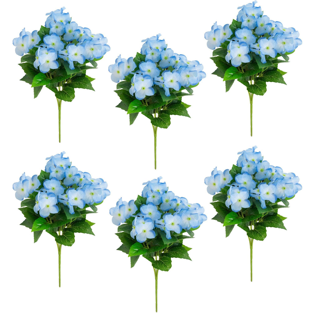 14" UV Resistant Artificial Hydrangea Bush (Indoor/Outdoor) - Set of 6