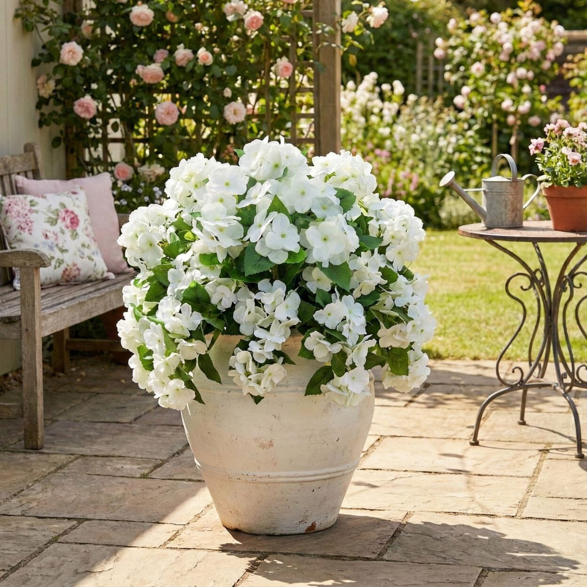 14" UV Resistant Artificial Hydrangea Bush (Indoor/Outdoor) - Set of 6