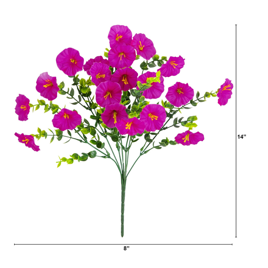 14" UV Resistant Artificial Morning Glory Bush (Indoor/Outdoor) - Set of 12