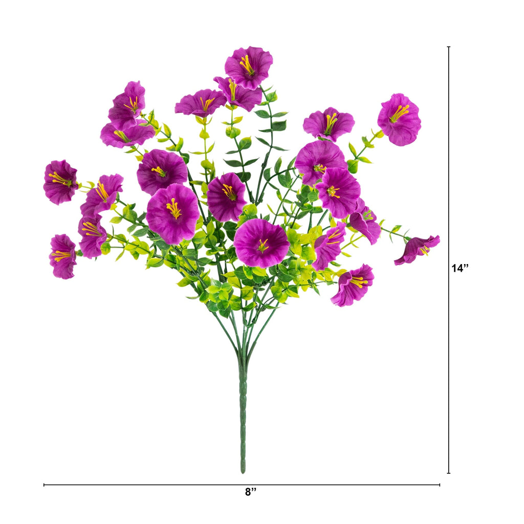 14" UV Resistant Artificial Morning Glory Bush (Indoor/Outdoor) - Set of 12