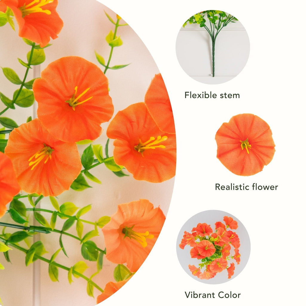 14" UV Resistant Artificial Morning Glory Bush (Indoor/Outdoor) - Set of 12