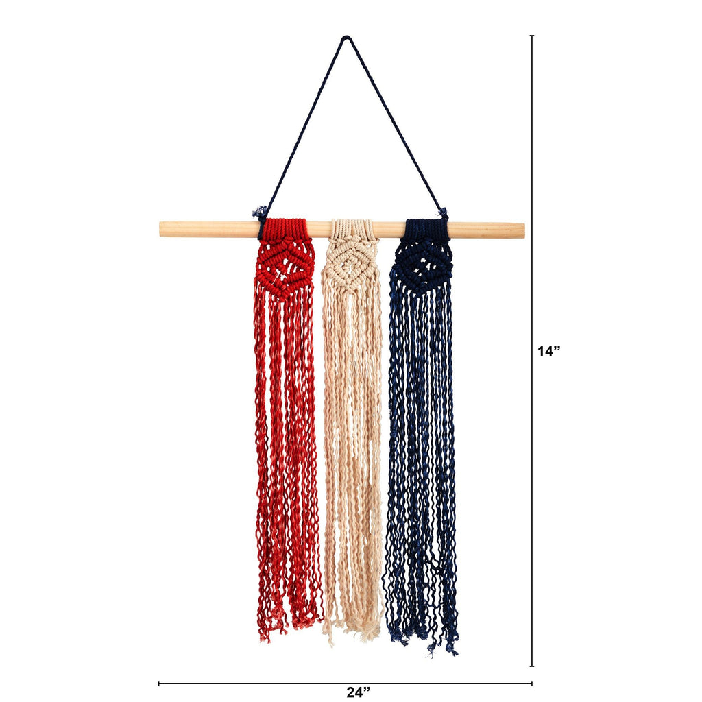14” x 24” Red White and Blue “Americana” Macrame Wall Hanging Art Decor