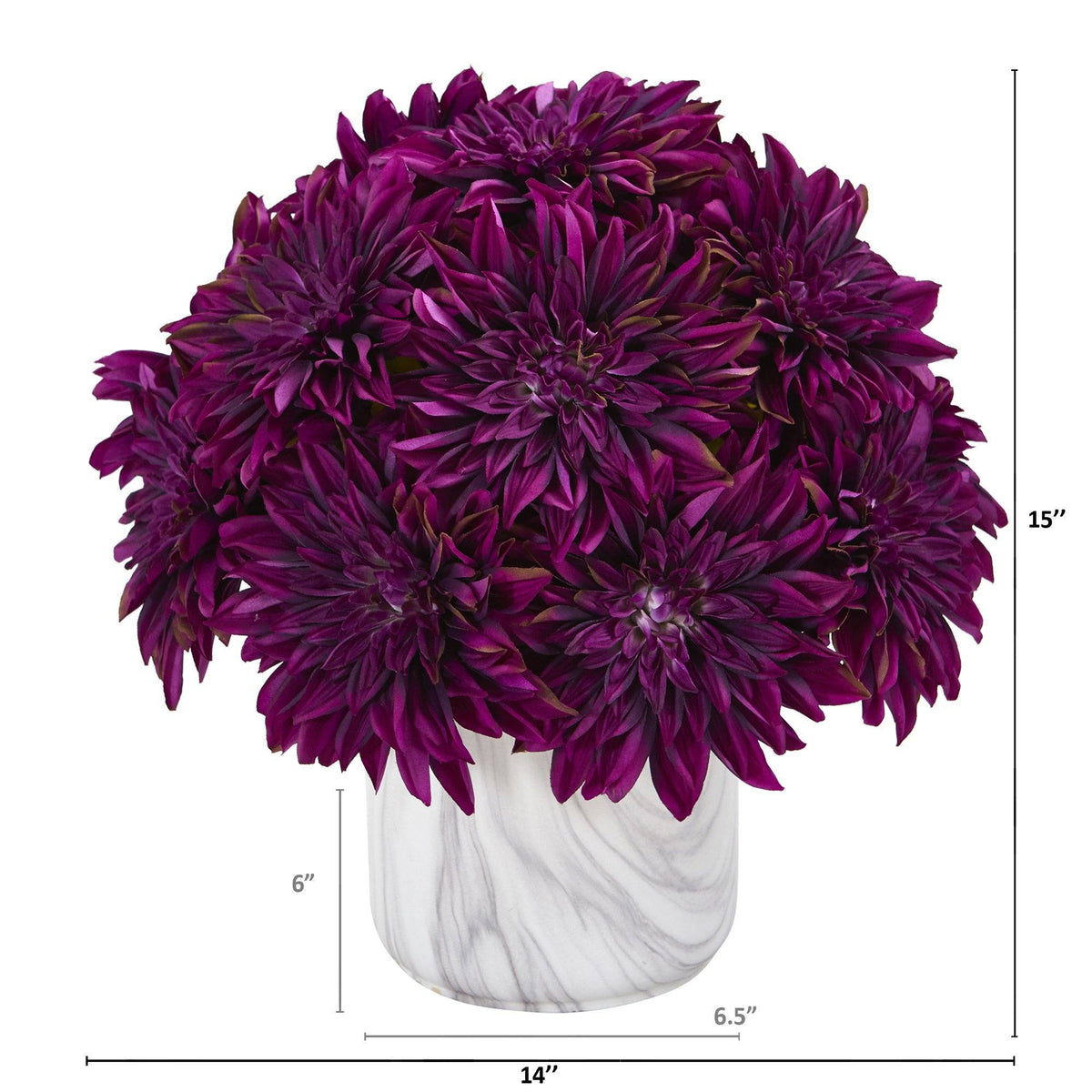 15” Dahlia Artificial Arrangement in Marble Finished Vase