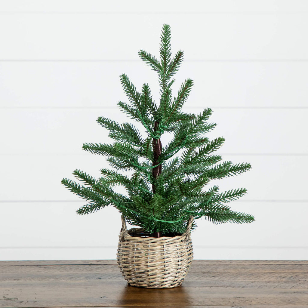 1.5' Pre-Lit Artificial Mini Christmas Tree in Basket with 20 Warm White LED Lights