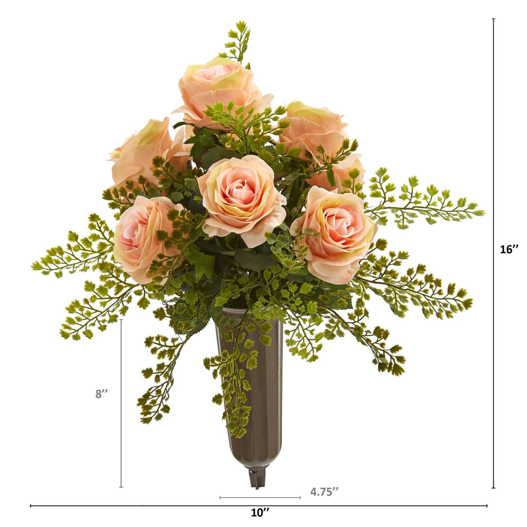 15” Rose and Greens Graveside Memorial Arrangement in Vase