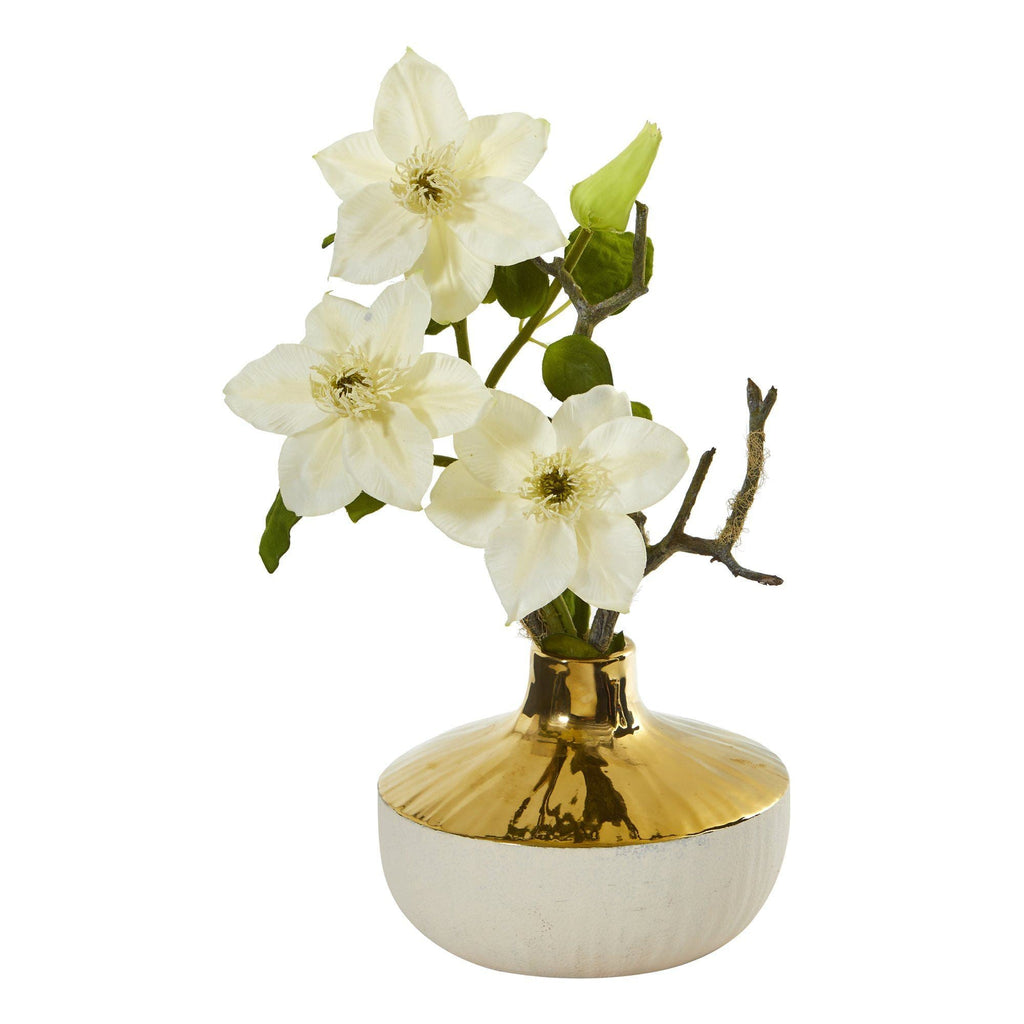 16” Anemone Arrangement in Gold and Cream Elegant Vase