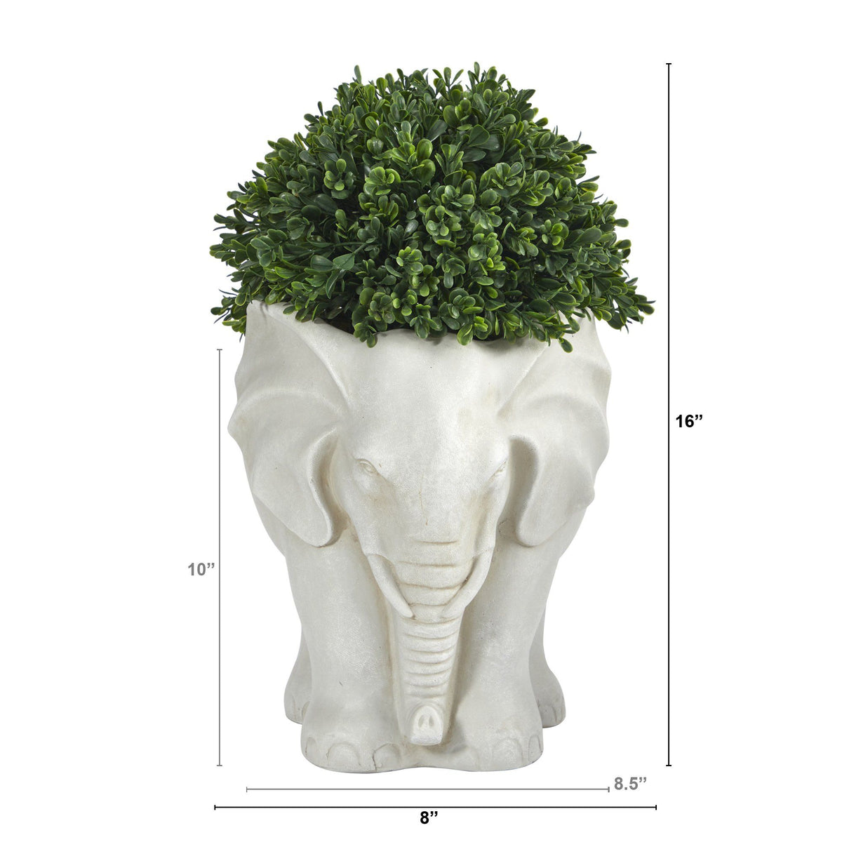 16” Boxwood Topiary Artificial Plant in Elephant Shaped Planter (Indoor/Outdoor)