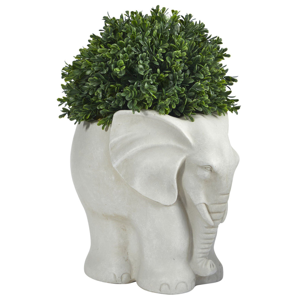 16” Boxwood Topiary Artificial Plant in Elephant Shaped Planter (Indoor/Outdoor)