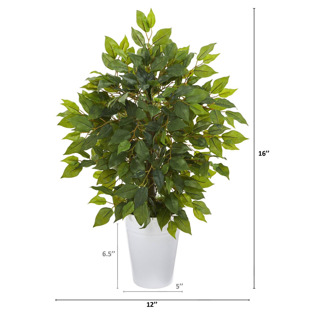 16” Mini Ficus Artificial Tree in White Planter
