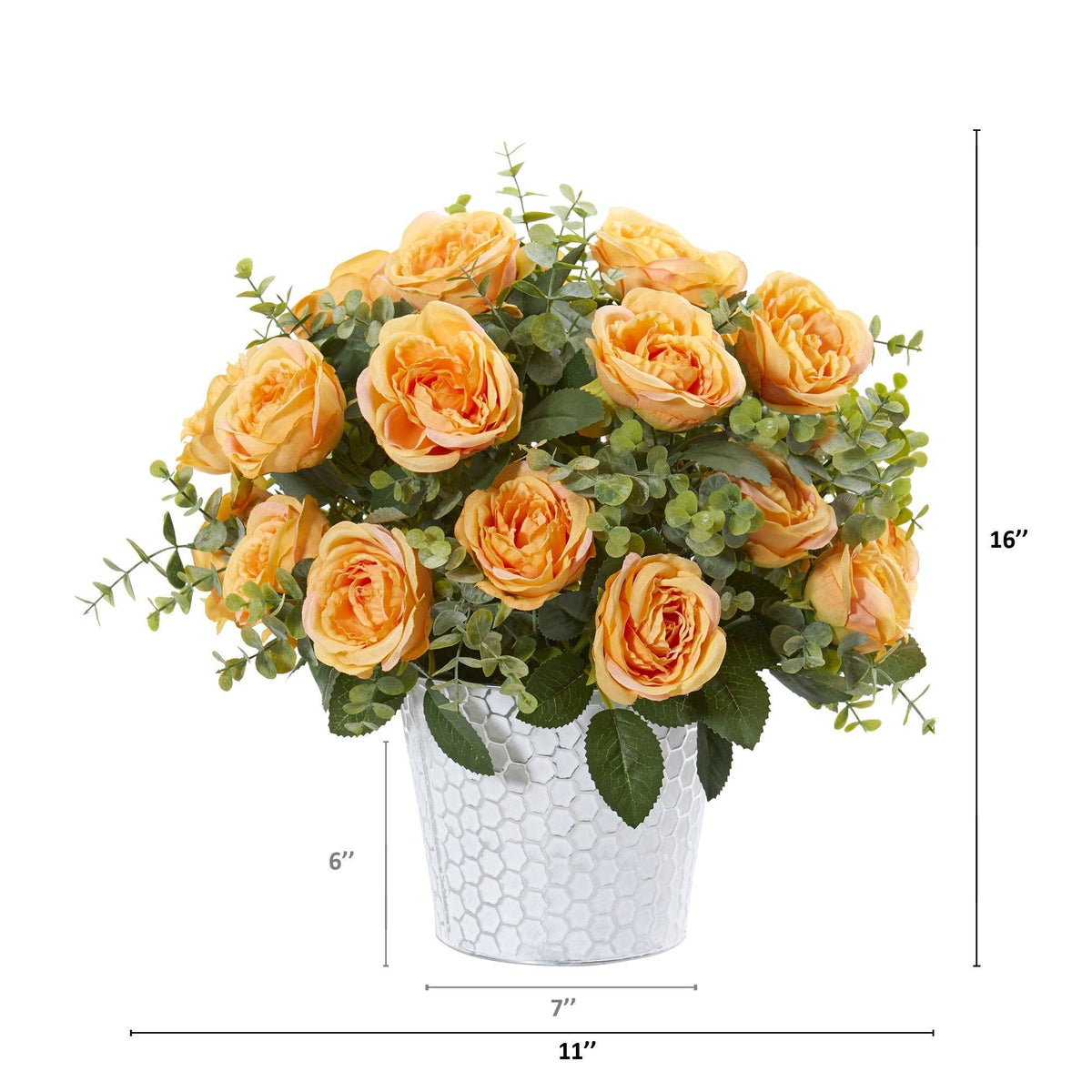 16” Rose and Eucalyptus Artificial Arrangement in Tin Vase