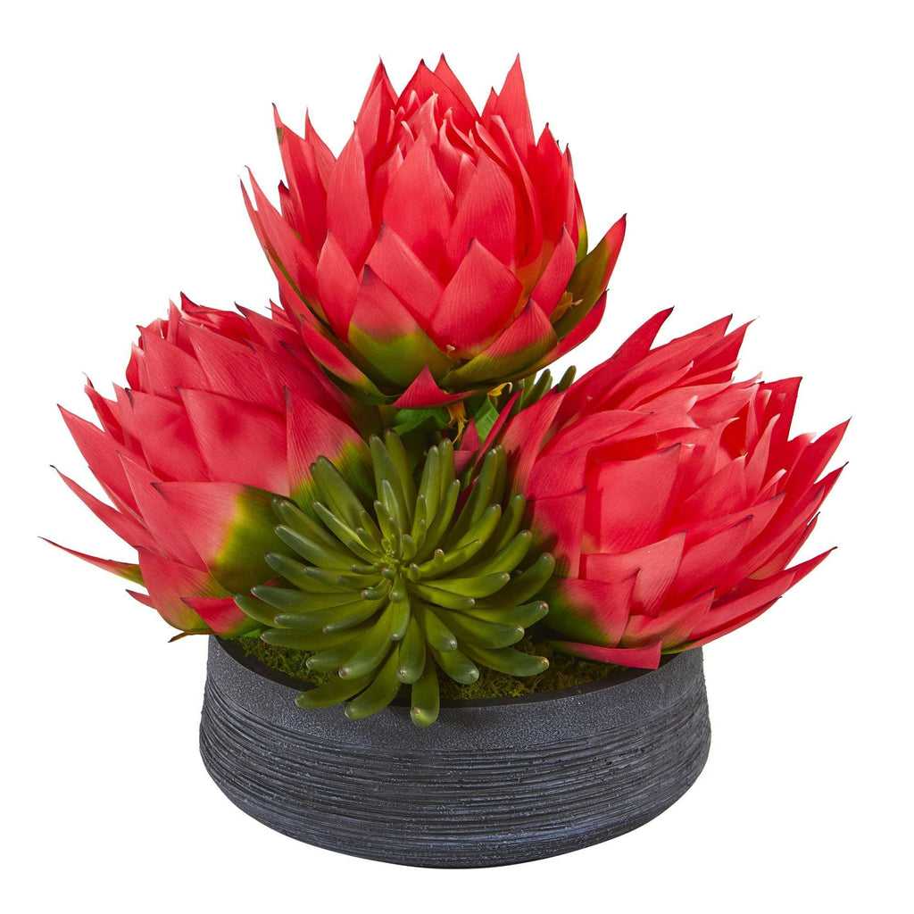 17” Triple Musella and Succulent Artificial Arrangement in Decorative Bowl