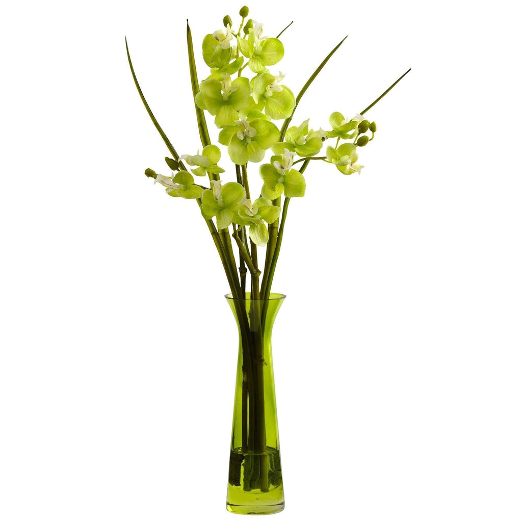 18" Artificial Mini Phalaenopsis In Colored Vases (Set of 4)"
