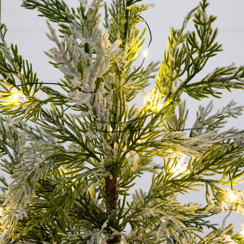 18" Pre-Lit Artificial Mini Snowed Cypress Christmas Tree with 12 LED Lights in  White Ceramic Planter