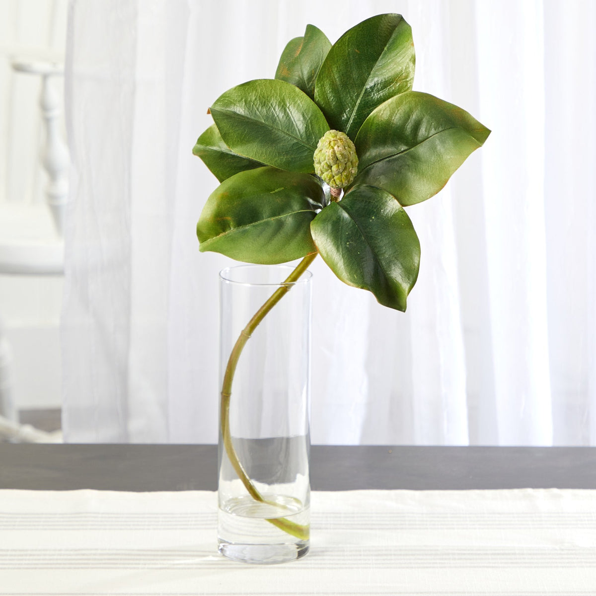 18” Magnolia Artificial Plant in Glass Planter