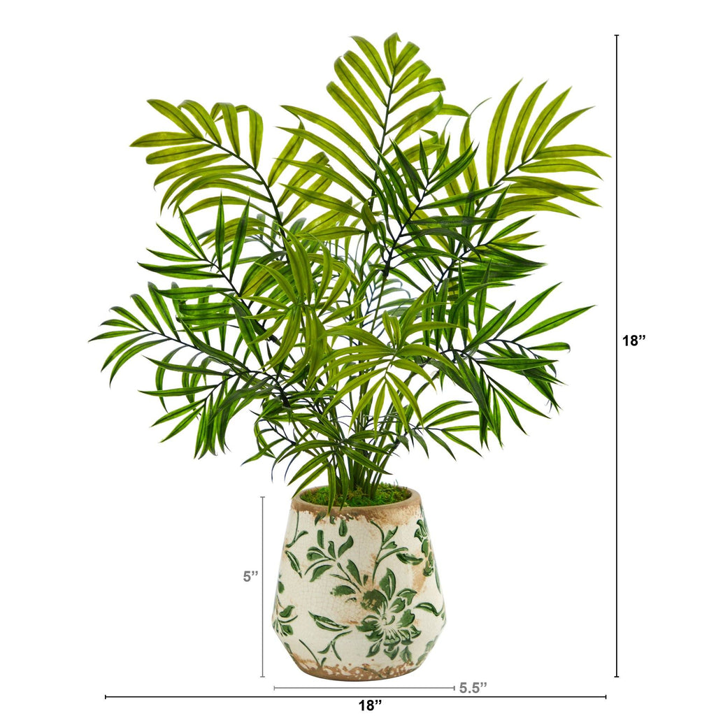 18” Mini Areca Palm Artificial Plant in Floral Vase
