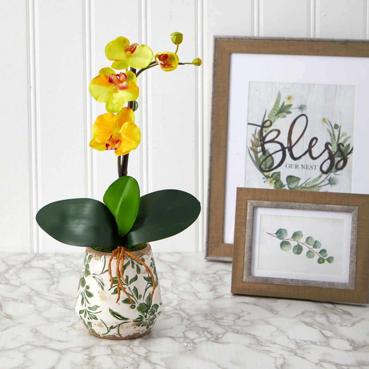 18” Mini Orchid Phalaenopsis Artificial Arrangement in Floral Vase