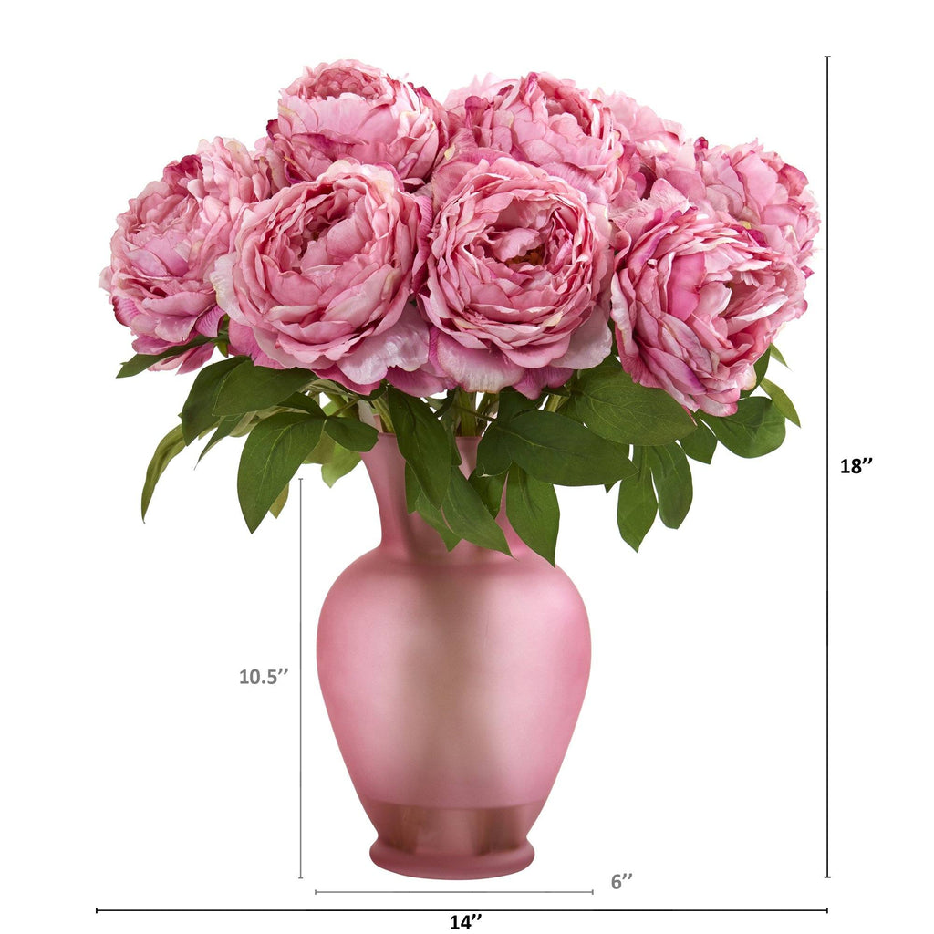 18” Peony Artificial Arrangement in Rose Colored Vase