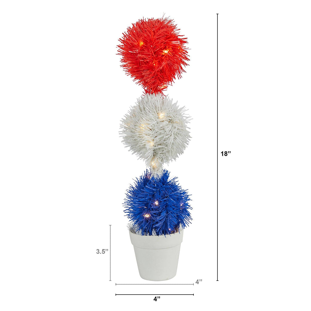 18” Red, White and Blue “Americana” Artificial Topiary Plant with 35 Warm LED Lights