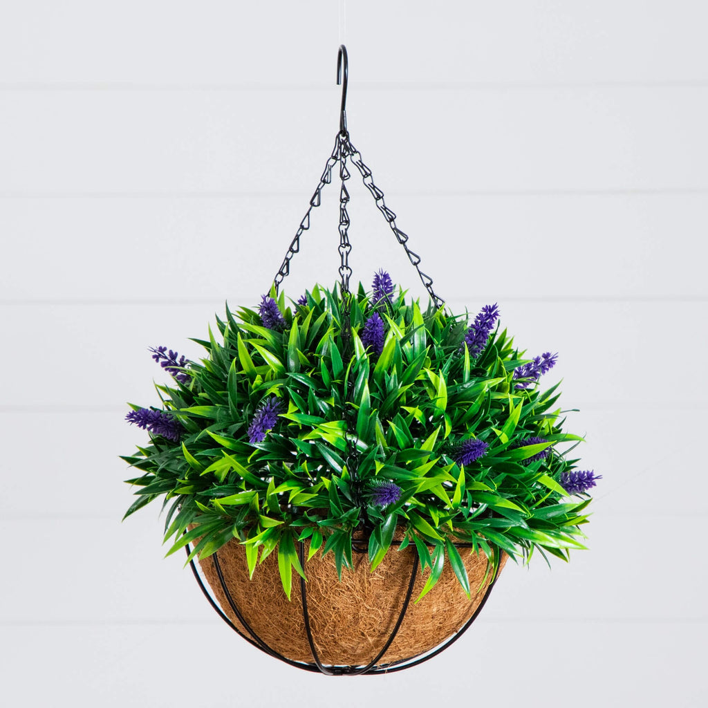 18" UV Resistant Artificial Lavender Hanging Basket (Indoor/Outdoor)