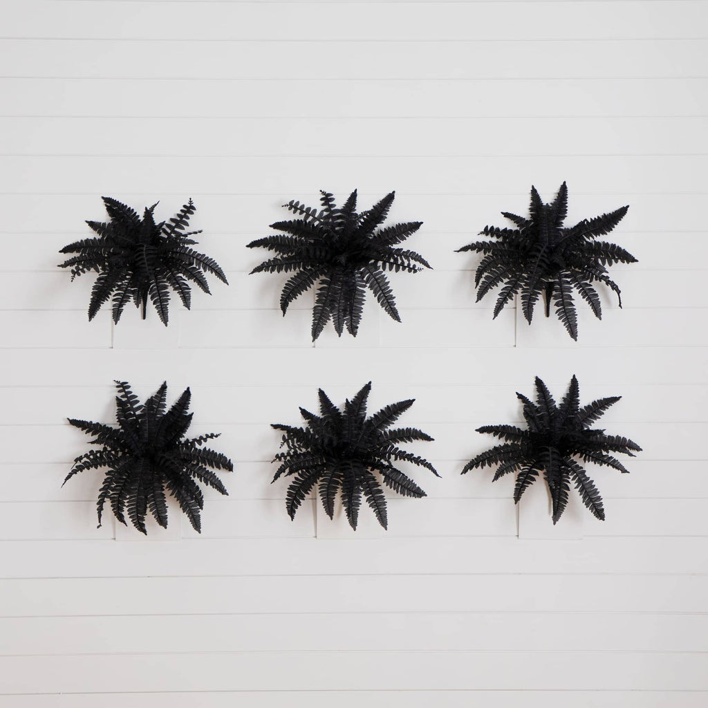 19" Artificial Halloween Black Boston Fern - Set of 6